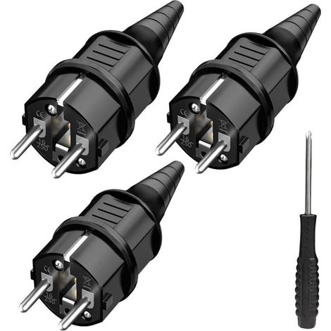 3x prise de courant mâle, prise secteur, résistant aux éclaboussures, Durable pour câble de 6 à 16mm, Contact de mise à la terre SEBS, IP44-LIAIKI (1/5)