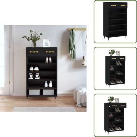 Armoire à chaussures noir 60x35x105 cm bois d'ingénierie - Armoire À Chaussures - Meuble Rangement - Rangement Chaussures - Mobilier Entrée - Décoration Intérieure (1/5)