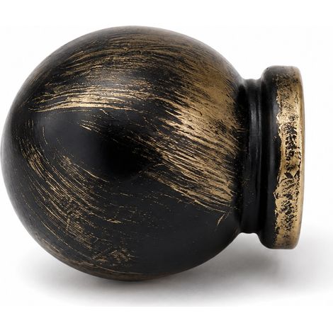 Lot de 2 embouts boule de tringle à rideaux Ø20 mm en fer forgé – Noir et or (1/4)