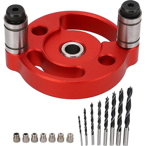 Rundlochstanzer-Set mit Zentrierhilfe und Bohrbuchsen, selbstadaptiv, für Holzbearbeitung