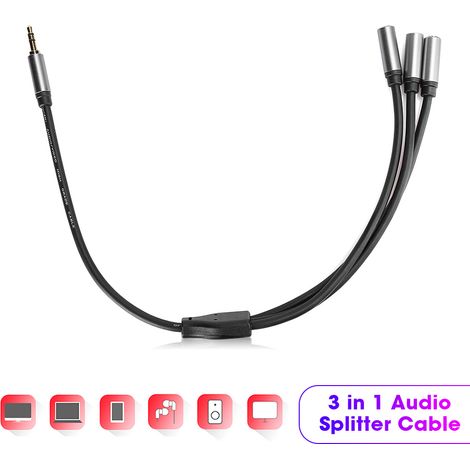 Câble séparateur audio 3.5mm 1 mâle vers 3 femelles, câble stéréo haute qualité, 0.3 mètres (1/5)