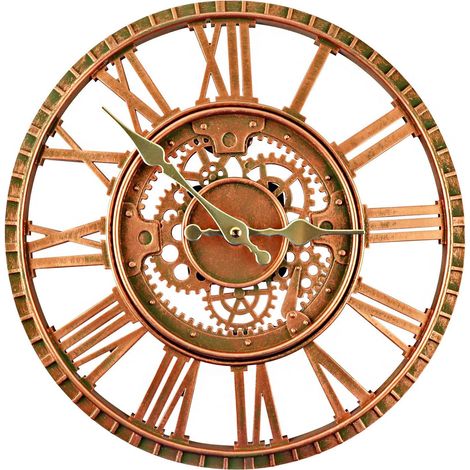 Horloge Murale d'extérieur, 30 cm Rétro Etanche Horloge de Jardin pour la Cuisine Le Salon Horloge Murale Industrielle 3D -Ticken,Décor de salon vint (1/5)