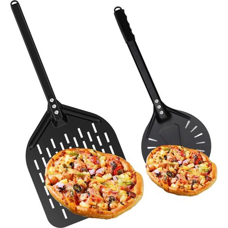 Ensemble de Pelles à Pizza Perforées en Aluminium avec Poignées Confortables et Amovibles 7in et 12in pelle a pizza pour Retourner et Transférer les Pizzas (1/5)