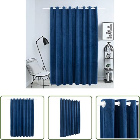 Rideau en polyester - Rideau occultant et anneaux Velours Bleu foncé 290x245 cm (1/5)
