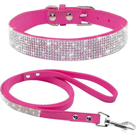 Collier chat et chien en strass brillant mignon et coloré (XS, rose vif) (1/2)