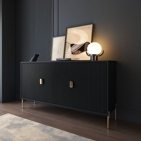 Credenza Ostiglia, Madia Cassetti, Ripiani, Apertura Battente, 203x49x83h cm Nero (1/3)