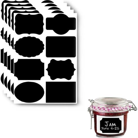 Étiquettes Adhésives Vierges pour Pots, Lot de 64 Autocollants Noir Ardoise, Stickers pour Bocaux en Verre, Étiquettes à Confiture et Épices, Résistants et Élégants (1/5)