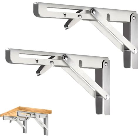 Lot de 2 consoles pliantes - 350 mm - En acier inoxydable - Charge lourde - Angle de pliage à 90 ° - Peu encombrant - Étagère pliable pour bureau, garage, table, maison, cuisine (1/5)