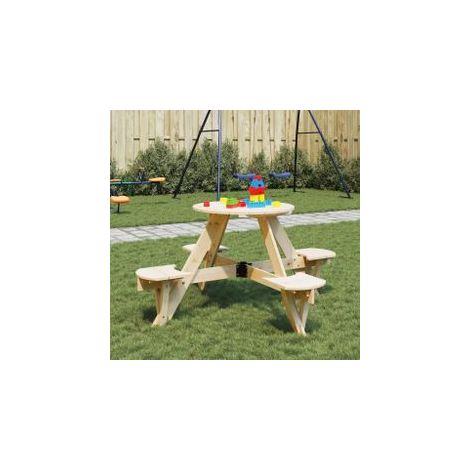 Table de pique-nique pour 4 enfants avec trou de parasol rond (1/5)