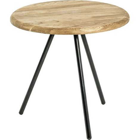 Table d'appoint coloris chêne- noir en acier - H 40 x Ø 40 cm -PEGANE-