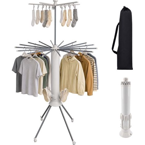Relaxdays stendibiancheria pieghevole HxLxP 180x112x112 cm, acciaio inox 410/PP/PVC, 20 mollette + borsa, bianco (1/5)