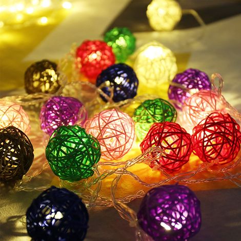 Guirlande Lumineuse LED Boule en Rotin - 3 M - 20 Ampoules - USB - Décoration Intérieure Extérieure - 1 Pièce (1/5)