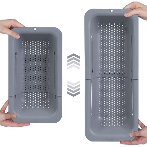 Égouttoir à vaisselle extensible : passoire en maille fine adaptable à chaque évier, égouttoir pliable panier évier - Passoire Ensemble cuisine (gris)