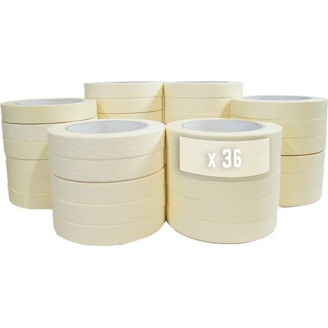 TECPLAST Lot de 36 Rubans de masquage 25 mm x 50 m jusqu'à 80° - Adhésif de masquage jaune pour la peinture