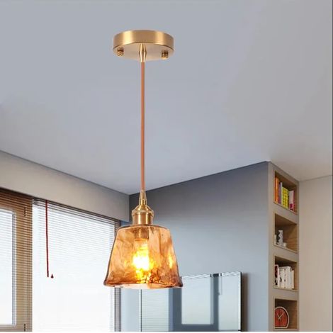 Retro Suspension Luminaire Industriel ,Lampe de Plafond Vintage en Verre Ambre Lustre Design Irrégularités pour Salon Chambre (1/5)