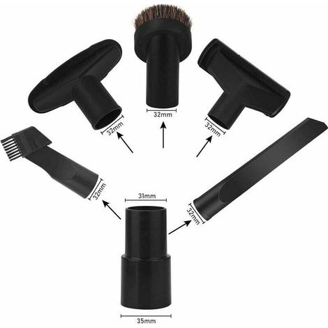 Juego de 6 cepillos universales para aspiradora de 32 mm: para tapicería, boquilla para ranuras, boquilla para colchones, cepillo de succión con adaptador de manguera de 35 mm a 32 mm. (1/3)