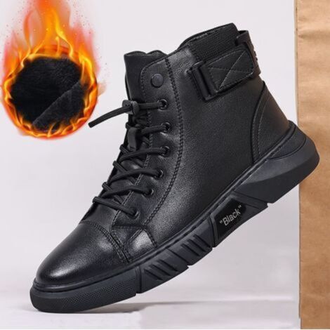 Chaussures de sécurité, Bottines montantes noires décontractées pour hommes, bottes courtes en cuir antidérapantes et absorbant les chocs(41 EU) (1/5)