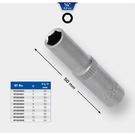 Brilliant Tools Douille 6 pans 1/4", version longue, 6 mm (1/5)