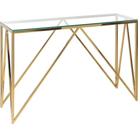 Console Table Gold Tempered Glass Stainless Steel 120 x 40 cm Rectangular Glam Modern Living Room Bedroom Hallway WESO (1/5)