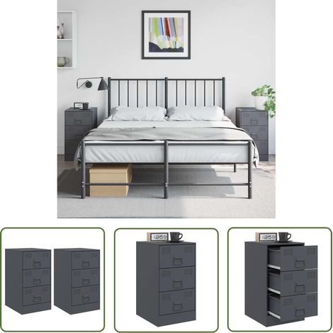 The Living Store Nachttische 2 Stk. Anthrazit 34,5x39x62 cm Stahl - Nachttisch - Schreibtisch - Wohnzimmer Dekoration - Sideboard - Beistelltisch (1/5)