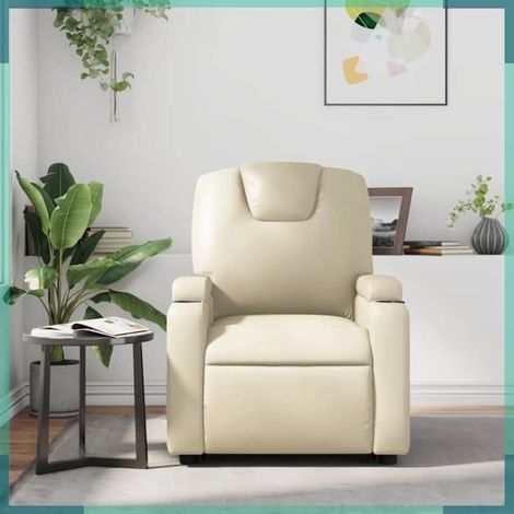 372390 Fauteuil Inclinable Similicuir Crème 74x88x97cm Mousse Polypropylène 110kg (1/5)