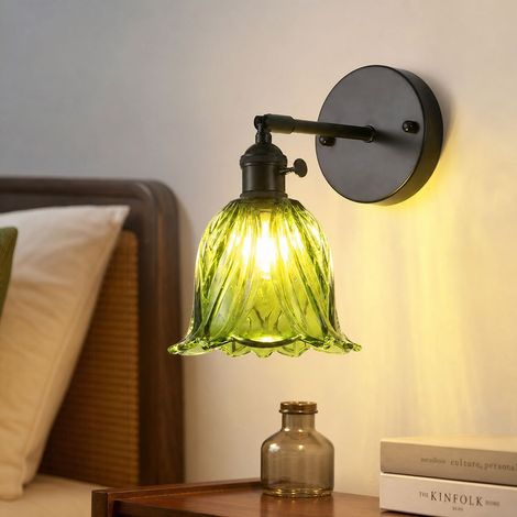 Applique murale rétro en verre épais, interrupteur intégré, culot E27, tête orientable 90°, design简约 pour chambre et salon (1/5)