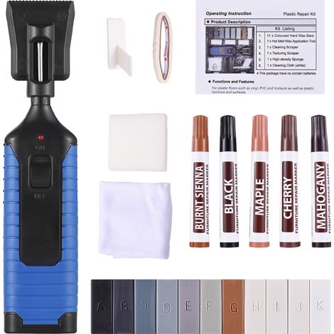 Kit de réparation pour sols vinyles Meubles PVC avec stylo chauffant Barres de cire 11 couleurs 5 couleurs Dissolvant pour armoire table