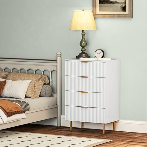 Moderne Kommode mit 4 Schubladen, goldene Griffe und Beine, Maße 60 x 40 x 96 cm, weiß (1/5)