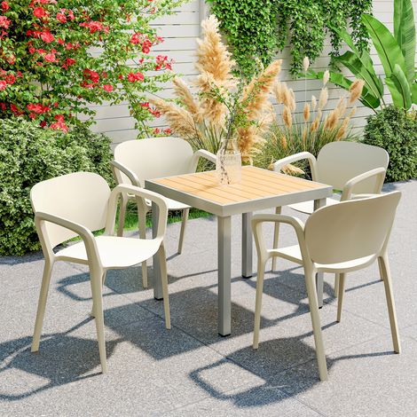 Lot de 4 chaises de jardin en plastique résistantes aux intempéries - charge jusqu’à 120 kg - empilables avec accoudoirs - ChiMi - Qualité (1/4)