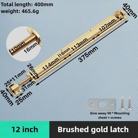 (Or - 30 cm) Verrou de sécurité de porte en alliage d'aluminium, boucle, loquet de fenêtre, verrou de porte coulissante robuste et épais, quincaillerie pour la maison (1/5)