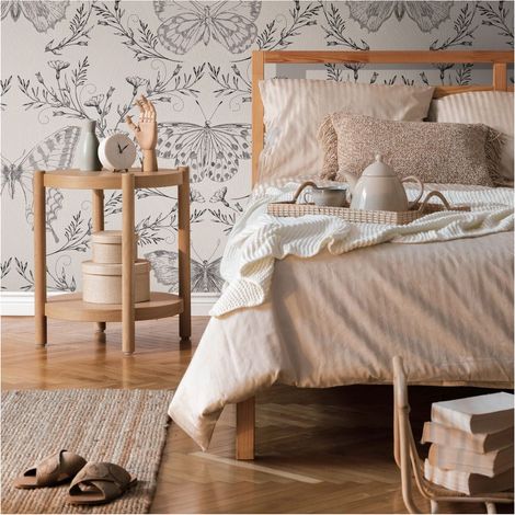 Photo wallpaper Profhome 392001 hot embossed non-woven wallpaper smooth with butterflies matt grey grey beige black 1.59 m x 2.8 m (1/4)