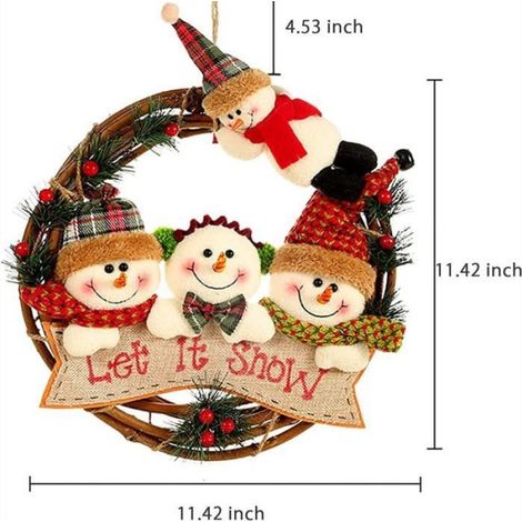 1 Couronne de Noël, Rotin Naturel, 4 Peluches, Diamètre 29cm, Décoration Porte Fenêtre (1/4)