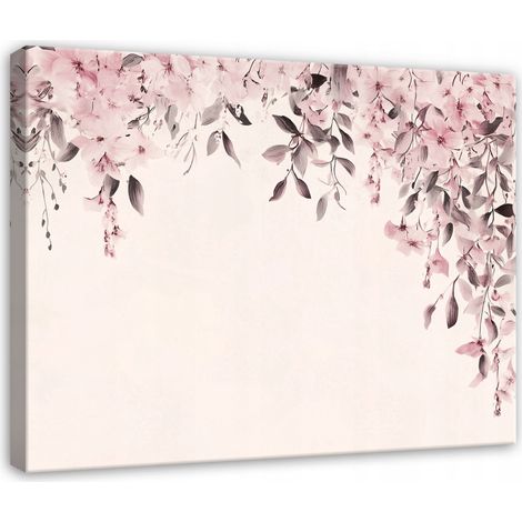 Leinwandbild Hängende Blumen und Blätter, botanische Wanddeko für Schlafzimmer, Wohnzimmer und Küche, hochauflösender Druck, 40 x 30 cm