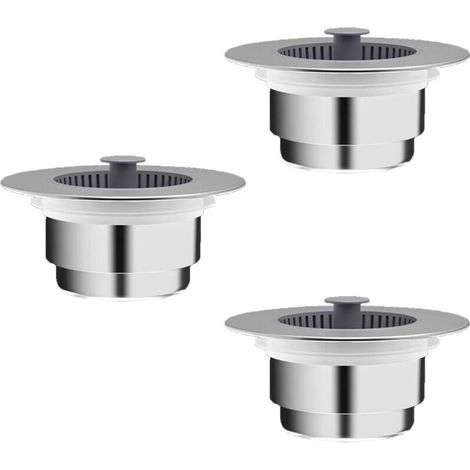 Ensemble de 3 crépines d'évier de cuisine avec bouchon - Crépine d'évier universelle 3 en 1 en acier inoxydable, anti-obstruction, facile à installer, convient aux trous d'évier de 70 à 110 mm.