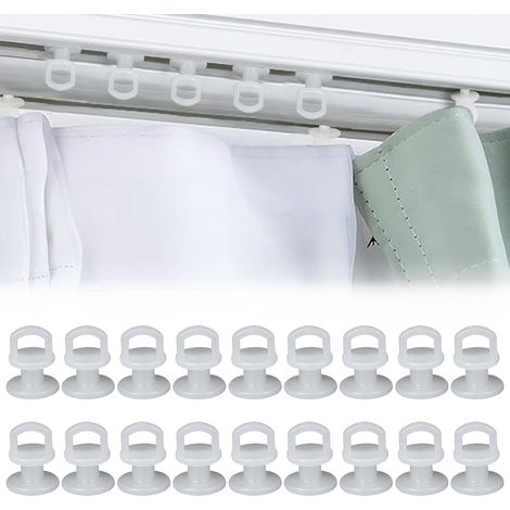 Coulissant Crochet de Rideau Rail Glisseur, Patins à Rideaux, 50 Pièces , Crochets pour Rideau de Fenêtre,Porte et Douche (1/5)
