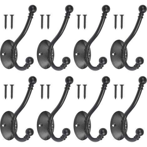 YMYNY 8er-Set Vintage-Garderobenhaken aus schwarzem Metall mit 16 Schrauben, Retro-Garderobenhaken aus schwarzem Metall, einzeln zum Einschrauben, Garderobenständer für Badezimmer- und Küchentüren (1/5)