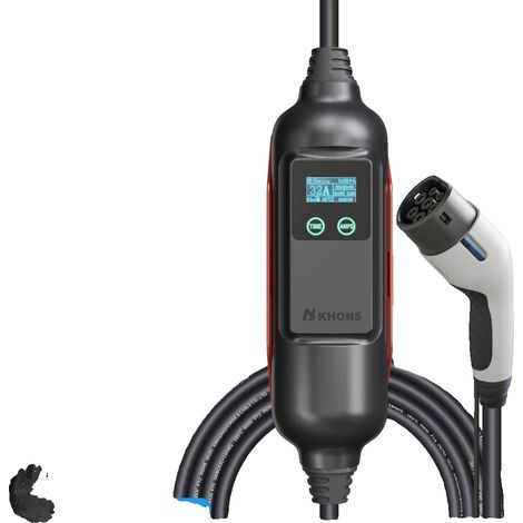 Cargador para vehículos eléctricos, conector tipo 2, resistente a la intemperie IP65, 22 kW y adaptador, TIPO2-b (1/2)