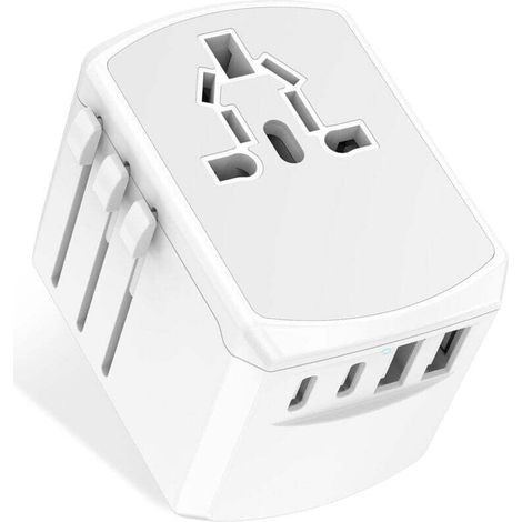 Adaptateur de voyage universel multiprise mondiale - Chargeur de voyage international avec 2 ports USB C et 2 ports USB, adaptateur de voyage tout-en-un Royaume-Uni vers UE, États-Unis, Royaume-Uni, A