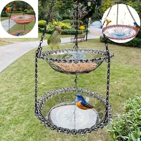 Zweistöckiges hängendes Vogelbad/Futterhaus für den Außenbereich Hängendes Futterhaus Futterstelle für draußen als Garten und Terrassendekoration (1/5)