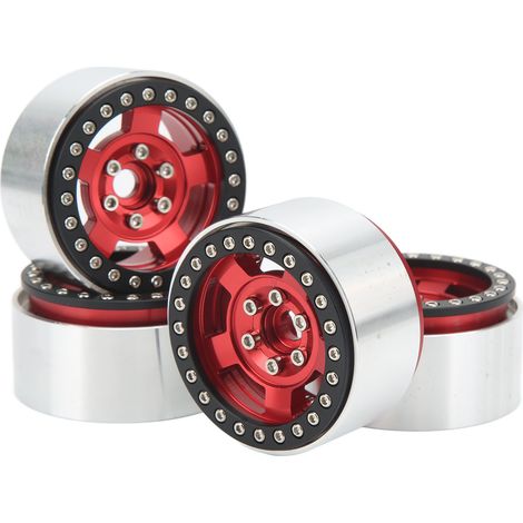 Satz mit 4 professionellen Ersatzfelgen aus Aluminiumlegierung für 1/10 RC-Cars (rot). (1/5)