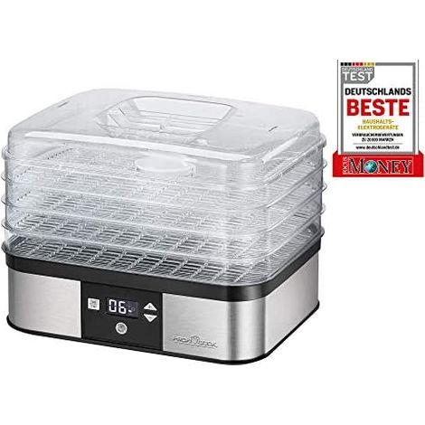 Proficook DR1116 Deshidratador Alimentos, 4 Bandejas, 7 Niveles Temperatura, Pantalla LCD, Seca Frutas, Verduras 350W Plata (1/5)