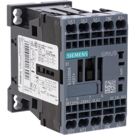 Contattore ferroviario S00 AC-3 4kW / 400V 1R 24VDC 0.7...1.25 US con connessione a molla varistore per controllo PLC 3RT2016-2XB42
