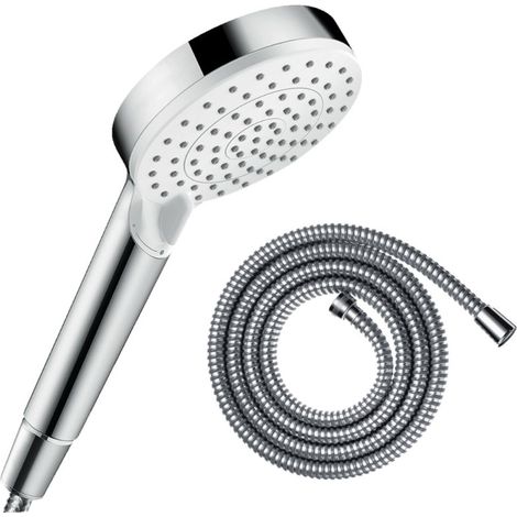 Pommeau de douche Crometta EcoSmart 2 jets blanc/chromé + flexible de douche 1,25 m Metaflex chromé