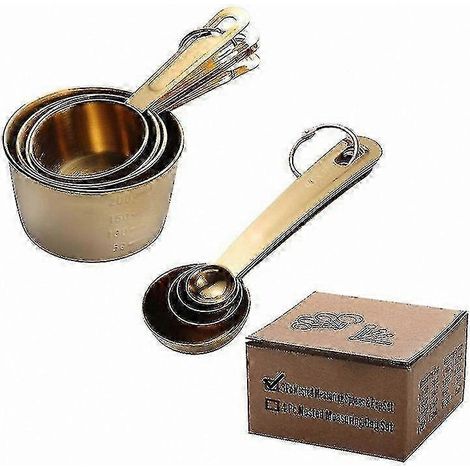 Ensemble de 8 tasses et cuillères doseuses professionnelles en acier inoxydable (1/4)