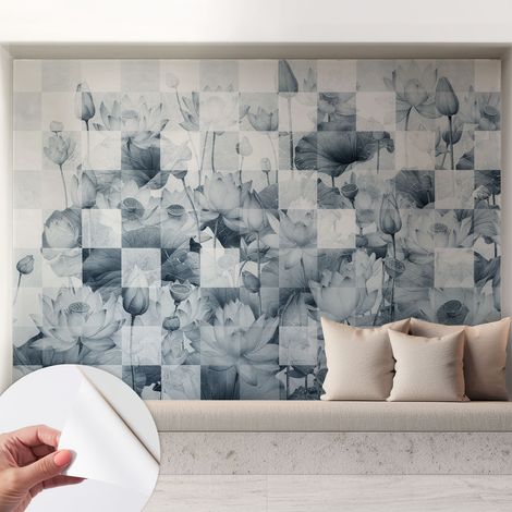 Papier peint adhésif décoratif avec colle pour salon chambre à coucher et bureau Design moderne et facile à poser Fleurs de lotus 208x146 cm (1/5)
