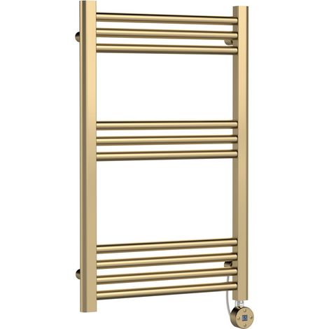 Croxall Round Tube Heated Towel Rail with 10 Bars, 800 x 500mm, Brushed Brass