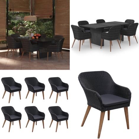 7-tlg. Garten-Essgruppe Poly Rattan Schwarz - Gartenmöbel - Terrassenmöbel (1/5)