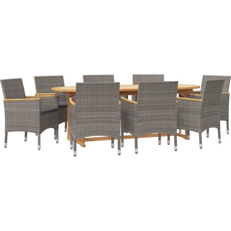Juego de comedor de jardín con muebles de exterior de 9 piezas con cojines grises (1/5)