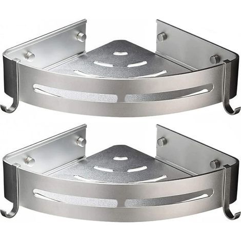 2pcs Shower Corner Shelf Shower Caddy Aluminum Bathroom Shelves-Strong Adhesive (No Drilling) Removable Hooks Rustproof (1/4)