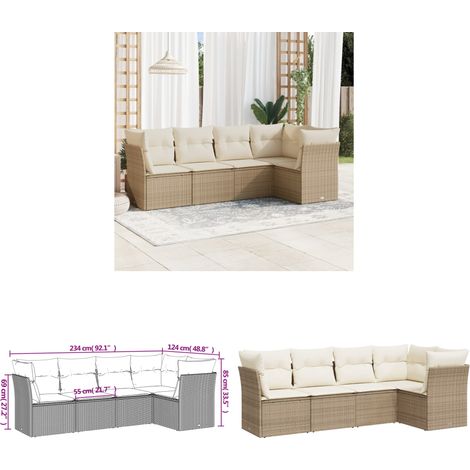 5-tlg. Garten-Sofagarnitur mit Kissen Beige Poly Rattan - Gartensofas - Outdoor Möbel - Lounge Set - Rattan Sofa - Gartenlounge - Home & Living